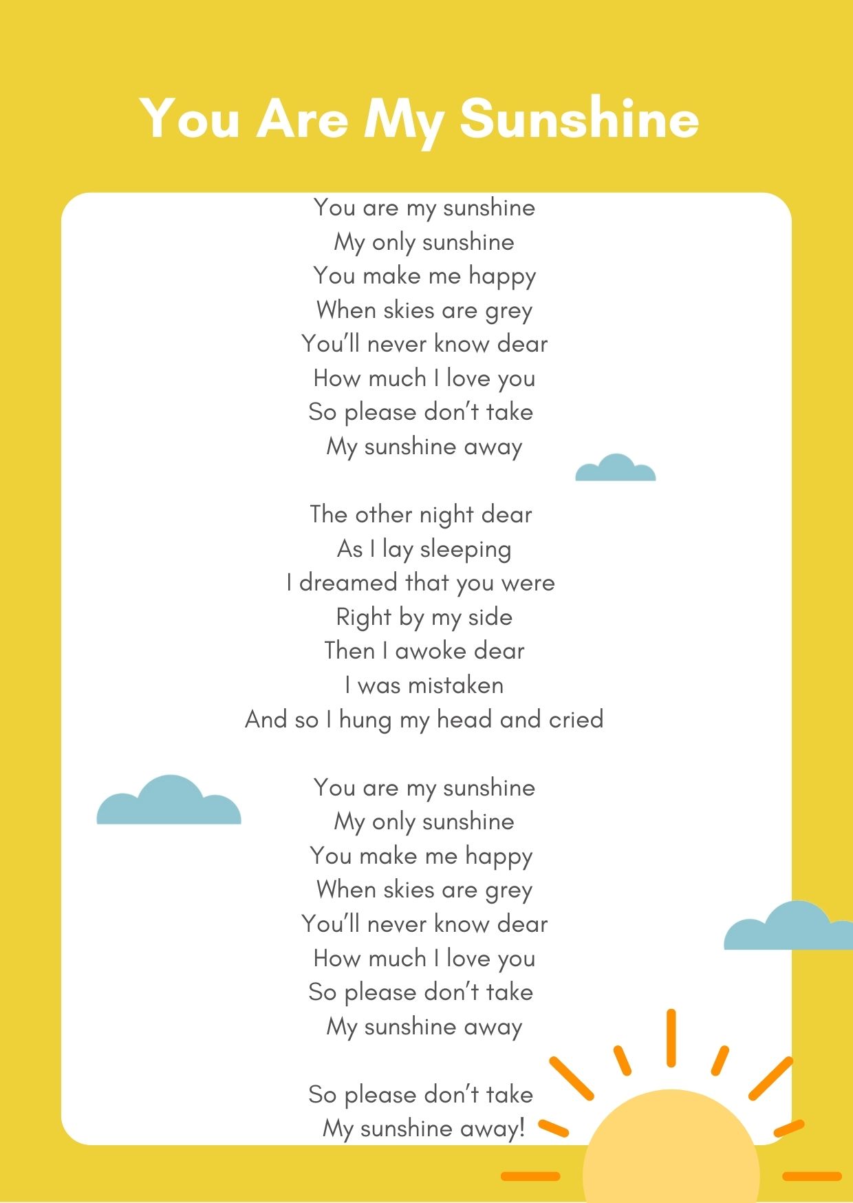 You Are My Sunshine Song Lyrics - Considerable